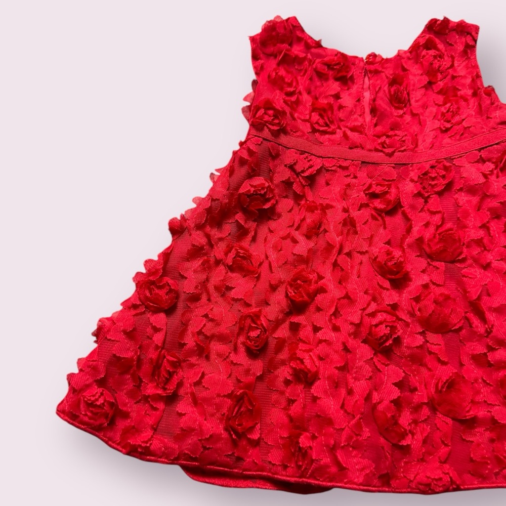 Toddler Girl Baby Gap Red Rosette Tank Dress Holiday Formal Size 12-18 Months - Picture 9 of 13